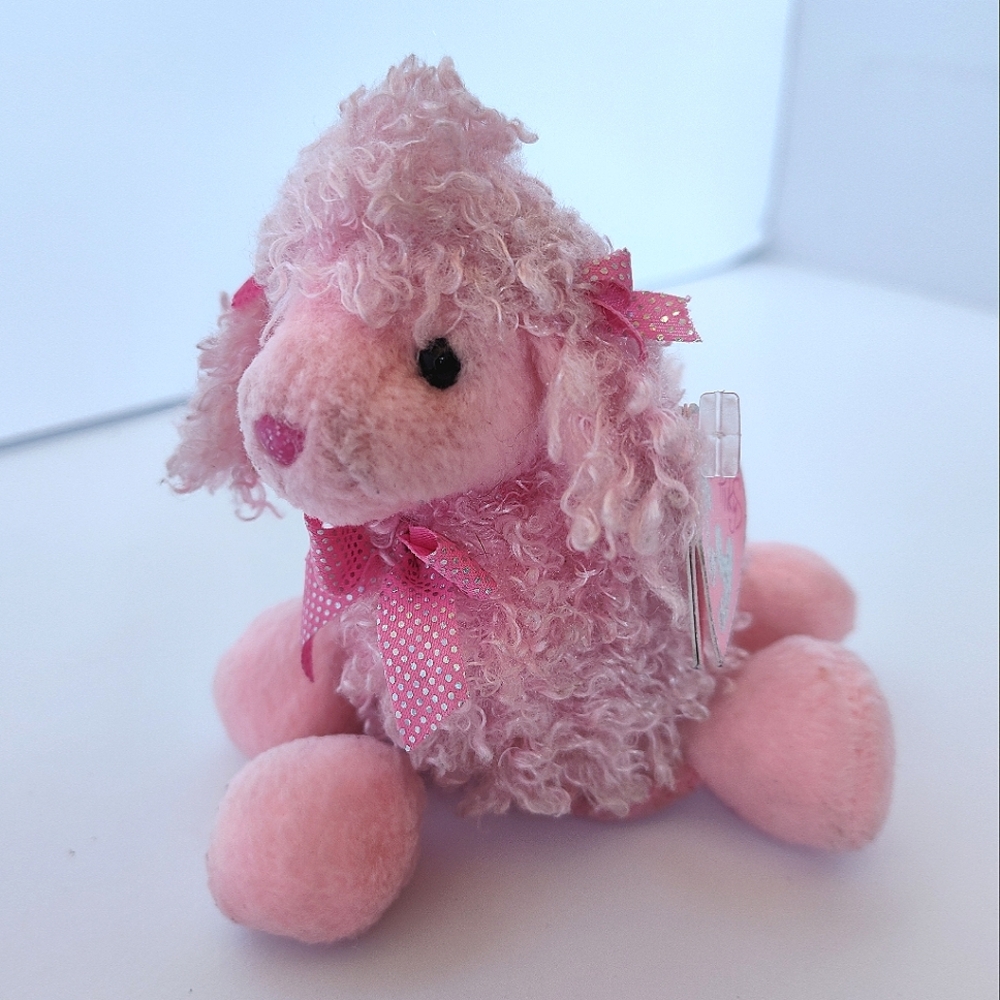 Ty Pinky's Fuzzy Pink Pinky Poo Poodle Dog Plush Keychain- Retro 2005